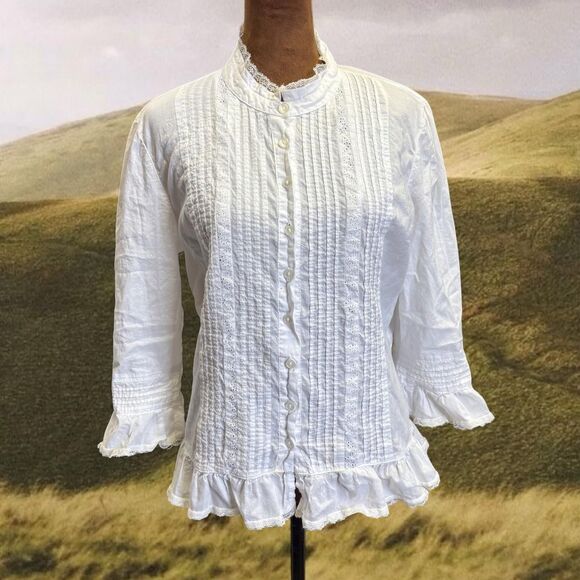 Source Unknown Tops - Cotton Edwardian Antique Style Coquette Feminine Ruffles Vampire Cosplay Blouse